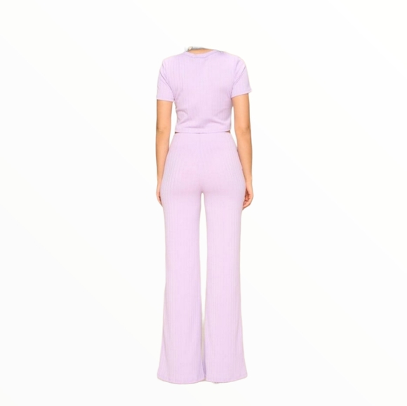 Two Piece Lounge Wear Sets Lilac Cute Lounge Wear Sets Ribbed Lounge Set - Picture 2 of 2